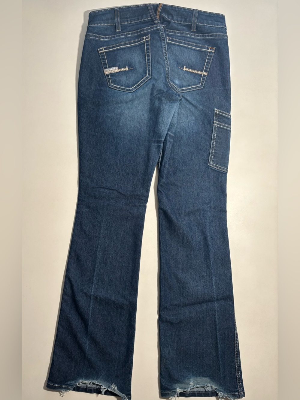 Y2K Ariat Dark Blue Flare faded Jeans mid rise with Cargo Pocket